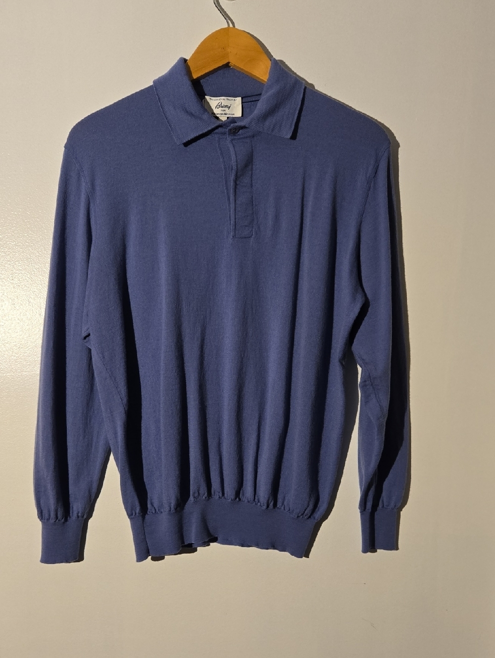 Brioni For Neiman Marcus Men's Long-Sleeve Polo in Slate Blue Size 52